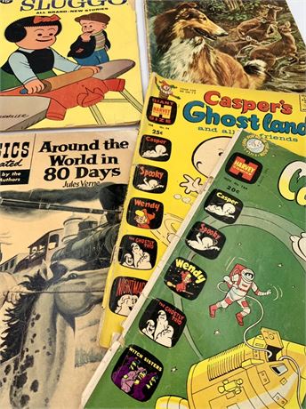 10 cent to 25 cent 5 pc Comic Lot:Jules Verne, Lassie, Casper, Sluggo