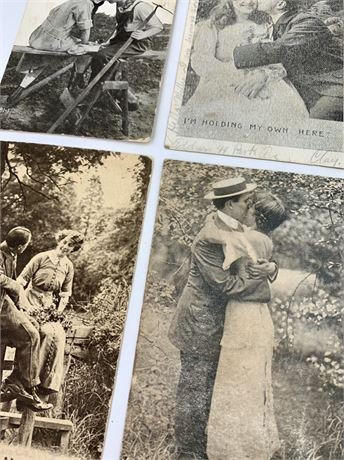 4 pc Antique Edwardian Romantic Lovers Postcard Lot