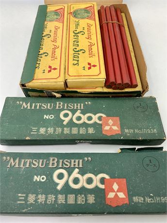 Large Lot of Vintage NOS Japanese Mitsu-Bishi 9600 & 7 Stars Drawing Pencils