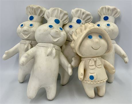 5 1971-1972 Pillsbury Company Dough Boy and Dough Girl Twist Head Toys