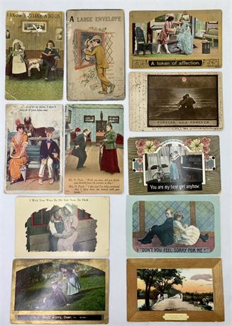 11 pc Antique 1910-1923 Kissing Lovers Postcard Lot