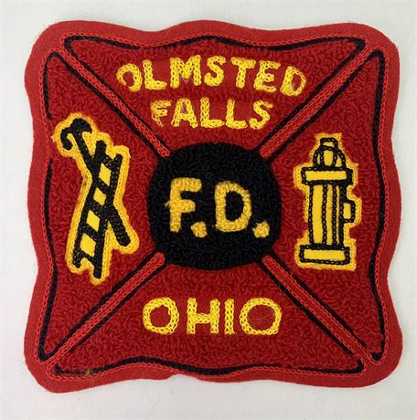 NOS Vintage Olmsted Falls Ohio Large 5” Wool Fire Department Fireman Coat Patch