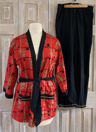 1950s Kabuki by Weldon Men’s 2 pc Sleepwear Set, Pajamas, Asian Robe & Pants