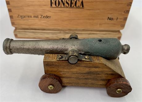 Vintage Miniature 5” Folk Art Cannon with Accessories