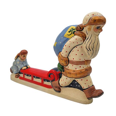 Vaillancourt Folk Art 12th Annual Starlight Santa & Angel Pushing Sled #2001-30A