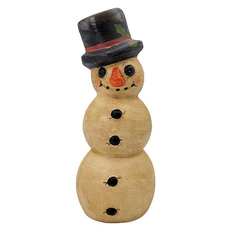 Vaillancourt Folk Art Snowman, Missing Stick Arms #163