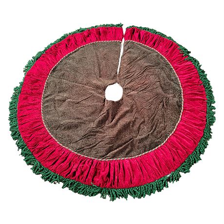 Large Handmade Ruched Velvet Christmas Tree Skirt w/ Fringe