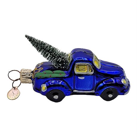 Dept 56 Truck w/ Bottle Brush Tree Glass Ornament