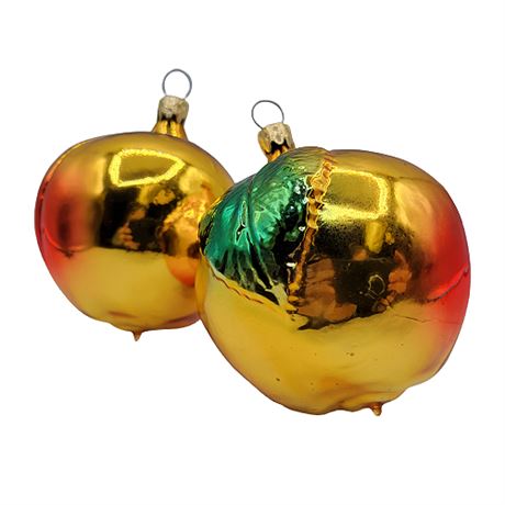 Vintage West Germany Glass Peach Ornaments