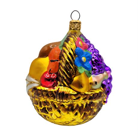 Signed Kurt Adler Polonaise Basket Glass Ornament