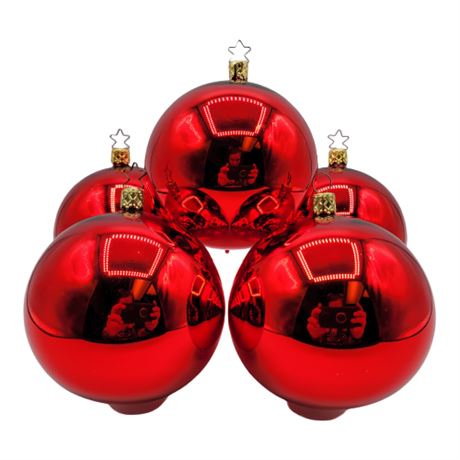 Vintage German Made Red Glass Ball Ornaments x5
