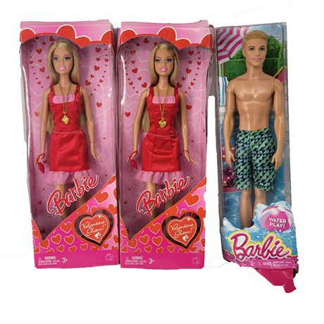 Valentine Glam Barbie & Water Play Ken Doll Lot