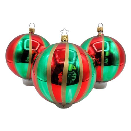 Vintage German Made Striped Glass Ball Ornaments x3